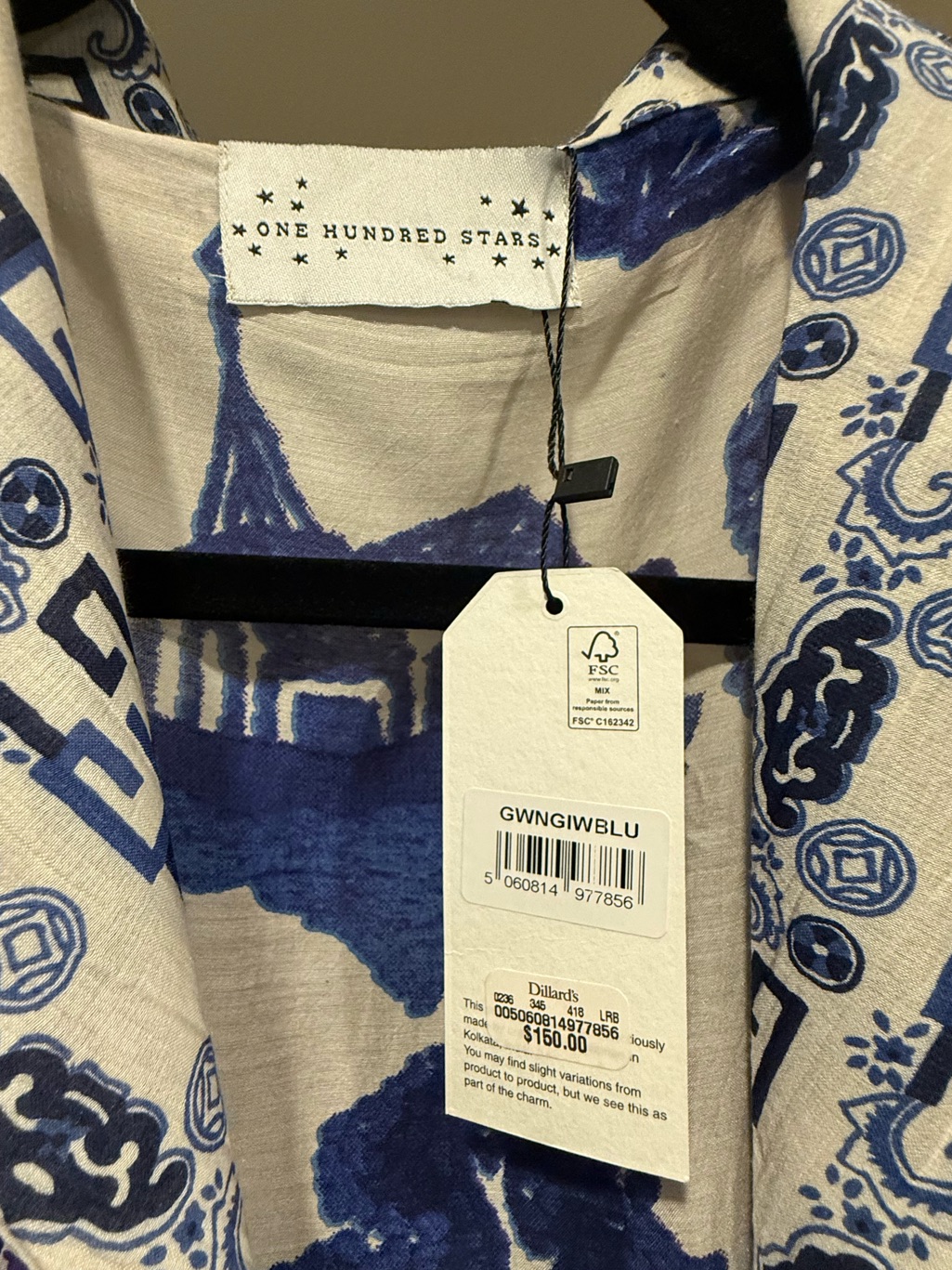 One Hundred Stars Giant Willow Blue Woven Wrap Robe/Gown — image 4 of 4